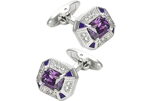 Jonwo Gemelli da uomo rettangolari in cristallo argentato, con cristalli viola/blu/trasparenti, set per camicia da sposa, festa, lavoro, compleanno, anniversario