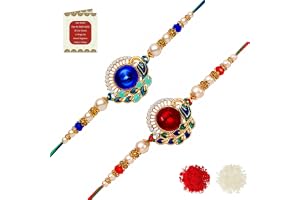 Riddhika Ventures Stylish Kundan and AD Ring Rakhi (Set of 2) with Roli Chawal and Greeting Card || Raksha Bandhan Traditiona