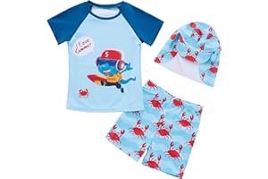 Naiyafly Baby Boy Swimsuit Set Toddler Kids Sun Protection Short Sleeve Bathing Suit Children One Piece/Rash Guard Suit Swimwear Sunsuit for Swimming Summer Beach and Pool