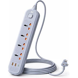 Ant PS421 Power Strip,10ft Universal Extension Cord 4 AC Outlets 2USB 1 Type C PD Ports, Flat Plug, Max 2500W, 220-250 Volts, Multiple Outlet Extender