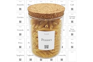 FEBIO Étiquettes pour bocaux Essentiels en francais pour le rangement et organisation de cuisine, garde-manger, élégantes, en matériau imperméable/stickers cuisine, cuisine accessoires, boite pates