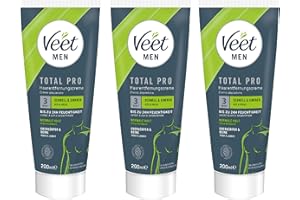 ‎VEET Veet Men Haarentfernungscreme für Oberkörper & Beine - Enthaarungscreme für Männer, Haarentfernung in 5-10 Minuten - 3 x 200 ml Tube & Spatel