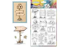 CHGCRAFT Segno di direzione in legno Timbri trasparenti Cartello Timbri in silicone trasparenti per la creazione di carte Timbri trasparenti in silicone per la creazione di carte e francobolli