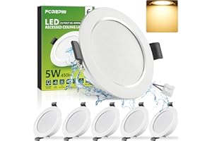 Forepin LED Einbaustrahler 230V 5W, LED Spots Flach Warmweiß 3000K, 68-80mm Loch Deckenspots, 450LM Bad Einbauleuchten, IP44 Ultra Flach Einbauspots für Badezimmer Küche Wohnzimmer, 6er Set