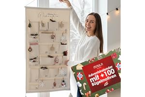 ‎MILULA STUDIOS Adventskalender zum Befüllen Stoff – Hochwertiger Kalender 2025 zum Aufhängen aus Baumwolle mit 24 Taschen in verschiedenen Größen – Wiederverwendbarer XXL Kalender für Kinder & Familie