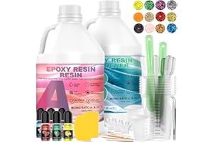 MWZEAUL Kit Resina Epossidica Completo, 4L/1,1 Gallen Resina Epossidica Trasparente, Resina Bicomponente Rapporto 1:1 Colla Resina Epoxy con Indurente per Creazioni, Stampi, Legno, Gioielli, Fai da Te