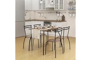 H.J WeDoo 5 Piece Dining Table Set, Dining Table and Chairs Set 4, Dining Room Set for Dining Room Kitchen Living Room, Metal Frame, Vintage Brown