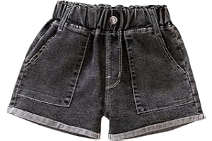XINYUNZU Mädchen Jeans Shorts Sommer Elastische Taille Jeanshose Kurz mit Taschen Freizeit Kurze Hose Kinder Sommerhose Kurz Outdoorhose Kinder 3-13 Jahre