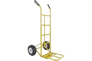 BRICOZONE Carrello A Mano Portapacchi Portata 250 Kg Con Ruote Pneumatiche Rinforzate E Ribalta In Acciaio Tubolare Trasporto Pacchi Grandi Portasacchi Portacasse Grandi Pesi 63 x 53 x 116 Cm (Giallo)