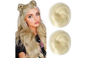 REECHO 2 PCS Mini Claw Clip in Messy & Cat Ears Hair Bun Extensions Wig Accessory Updo Hairpieces for Women Girls (Pack of 2-3" Straight, Natural Blonde)
