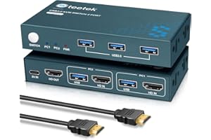 KVM Switch HDMI 2 Port, Steetek 4K 60Hz USB3.0 HDMI KVM Switch 2 PC 1 Monitore, KVM Switch für 2 Computer 1 Monitor Share Tastatur Maus Drucker mit 2 USB-Kabel und 2 HDMI-Kabel