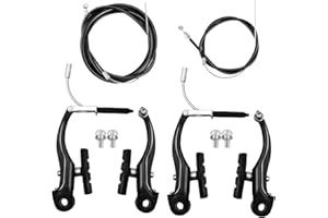 Hmfmdy Bike Brakes Set, Universal V Brake kit for Most Bicycles Mountain Bike, Include 2 Front and Rear Bike Brake, 2 Bike Brake Cables Wire, 4 Cable End Caps for Bicycle, Road Bike - Black