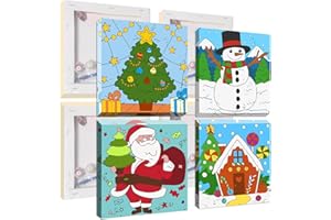 Jawecci 4 Pack Christmas Framed Paint by Numbers Kit for Adults - Winter Theme Paint by Numbers Kits on Canvas with Accessories for Gifts Home Decor 8X8 Inch