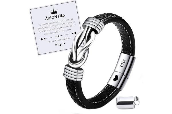 VU100 Bracelet pour Fils Cadeau pour Fils Cadeau pour Fils de Maman et Papa Bracelet en Cuir en Acier Inoxydable Bracelet pour Mon Fils Cadeaux d'Inspiration Cadeaux d'Anniversaire pour Garçons