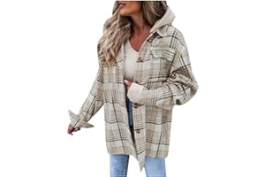 HHMY Jacke Kariert Damen - Fleece Hemdjacke Female Jacke Karo Lange Ärmel Herbst Winter Übergangsjacke Mit Taschen Knopfleiste Revers Mantel Plüsch Blusenshirt Oversize