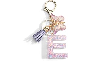 GALLKEAT Schlüsselanhänger mit Buchstabe, Schmetterling Anhänger, Quaste Pailletten Frauen Schlüsselanhänger Geschenk, Mädchen Geburtstagsgeschenk, Lila