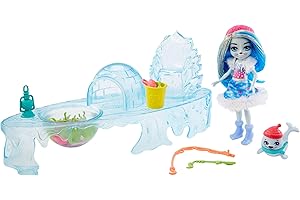 ENCHANTIMALS Coffret Jour de Pêche, Mini-poupée Sashay Phoque, Figurine Animale Blubber, Cannes à pêche et Accessoires, Jouet pour Enfant, GJX48