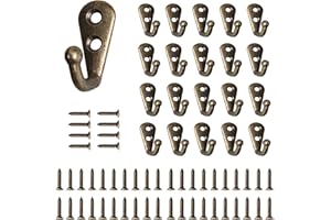 Bateya 20 Stk Wandhaken Vintage Einzelne Haken, Mini Robenhaken Garderobenhaken mit 40Stk Schrauben, Garderobenhaken aus Metall für Badezimmer Kleiderhaken antik Bronzen Haken
