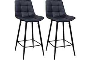 Panana Set of 2 Kitchen Stools Diner Breakfast Chair Fixed Height Metal Legs Barstools Padded Seat Bar Stools (Black)