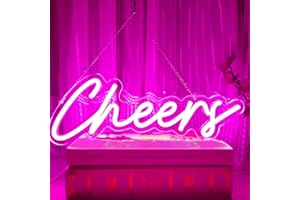 HFHUNGKEONG Cheers Neon Sign LED Pink Neon Light Sign for Wall Background Decor,Cheer Light Up Sign Neon for Bar Birthday Party Wedding USB Powered with Dimmable Switch 38x14cm