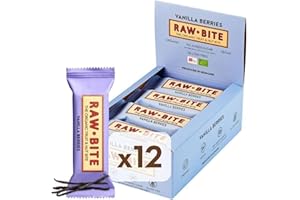 ‎RAWBITE RAWBITE VANILLA BERRIES in der 12er Box - Vegan, glutenfrei & ohne Zuckerzusatz (Enthält von Natur aus Zucker - Bio Frucht-Nuss-Riegel mit Vanille & Beeren (12 x 50 g)