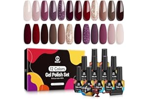 ‎MEFA MEFA UV Nagellack, Gel Nagellack UV 12 Farben Glitter Rot Nude Lila Schwarz Braun UV Gel Nagellack Soak-Off UV Shellac Nagellack für Anfänger DIY Nailart zu Hause Frühling Sommer, 7 ML