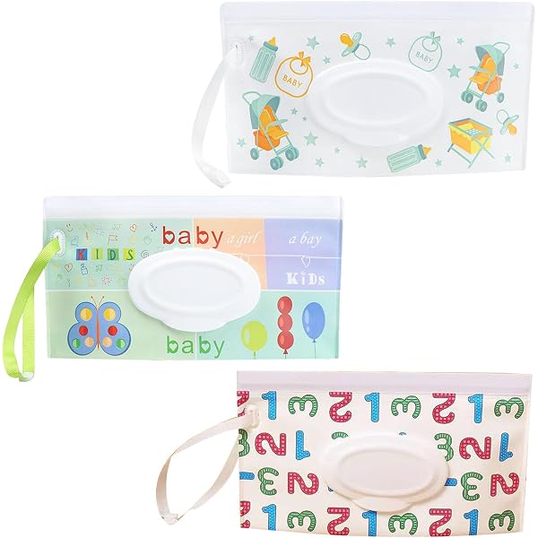Distributeur Portable Lingettes Humides - Lot De 3 Pochettes Réutilisables - Pour Sac à Langer