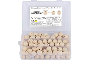 WELHAEPI 100 Pezzi Perle Rotonde in Legno Naturale, Palline Con Foro per Decorazioni Artigianali Fai-da-Te - 20mm