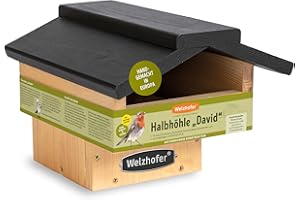 Welzhofer Nistkasten David, Halbhöhle Vogelhaus, handgemacht in Europa, für Hausrotschwänze, Bachstelzen, Grauschnäpper und Rotkehlchen, hochwertiges Kiefernholz