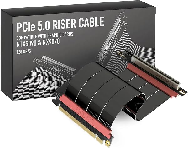 LINKUP - AVA5 Armour PCIE 5.0 Riser Cable | RTX5090 RX9070 GPU Ready | x16 128GB/s Speed | Compatible with PCIe 4.0 & WRX80/WRX90E | Right Angle, Black, 20cm (Total Length 24cm) - 1