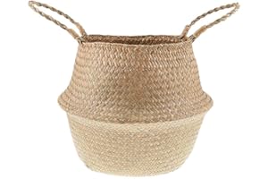 Cozywind Natural Cesta Tejida a Mano,Plegable Cesto de Almacenamiento para la Colada, Flores, Plantas, Juguetes (L)