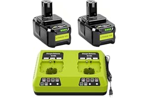 BONADGET Lot de 2 Batteries au Lithium 18V 8.0Ah/8000mAh et Chargeur P117 pour Ryobi One+, Batterie de Rechange Li-ION et Chargeur pour Outils Ryobi 18 V One+ P108 P107 P104 P105 P102 P103