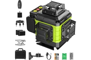 TDYON Nivel Laser Autonivelante 360 Grados, Nivel Láser Verde 16 Líneas, 2 x 360 Horizontal y 2 x 360 Verticales, 2 x Batería, Montaje en Pared, Control Remoto, Base Magnética, Soporte Giratorio