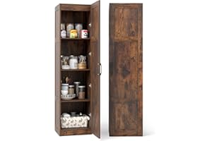 COSTWAY 150cm Tall Kitchen Cupboard, 4-tier Buffet Pantry Storage Cabinet with Anti-tipping Device, Freestanding Narrow Sideboard Organizer Unit for Dining Room Living Room (Rustic Brown)