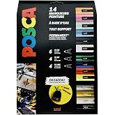 POSCA - Mitsubishi Pencil - Maxi Pack Multi-Tip - 14 Water-Based Paint Markers - Any Support - Assorted Colours and Tips - Po