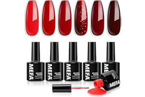‎MEFA MEFA UV Nagellack Rot, 6 Stück Glitzer Rot Farben 7 ML Soak Off UV LED Gel Nagellack Set für Gelnägel Nail Art Kit Maniküre Nageldesign Nägel Selber Machen