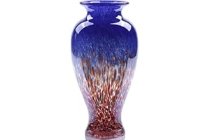 oliruim Jarrón de vidrio azul soplado de 11.8 pulgadas de alto, jarrón de vidrio opaco colorido, diseño único, decoración artística de boca ancha para el hogar, sala de estar, mesa de comedor