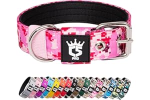 TSPRO Tactical Dog Collar 1.25 inch Wide Camo Dog Collar Military Grade Strong Dog Collar Thick Dog Collar Heavy Duty Metal Buckle Dog Collar(Camo Pink-S)