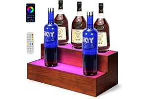 B4Life LED Lighted Liquor Bottle Display Shelf, 2 Tier 16 Inch LED Bar Shelves for Liquor Bottles, Bar Bottle Display Shelf, Lighted Liquor Shelf, Bar Lights for Liquor Shelves