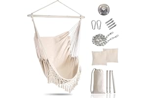 ‎MINGFUXIN Mingfuxin Hängender Hängemattenstuhl, Hängematten-Schaukelstühle Hängesessel 2 Sitzkissen im Lieferumfang enthalten, Baumwollseil-Schaukelstuhl Schaukel für Innen, Außen, Zuhause, Terrasse, Garten