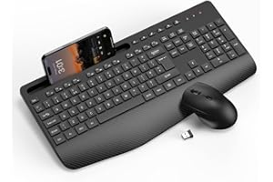 SABLUTE Wireless Keyboard and Mouse Combo, Full-Size Ergonomic Keyboard with Wrist Rest, Phone Holder, Sleep Mode, Silent 2.4GHz Cordless Set for Computer, Laptop, PC, Mac, Windows (Black)