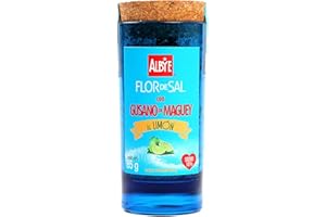 ALBYE EL CAVIAR DE LA SAL Flor de Sal Gusano de Maguey al Limon, Vaso Tequila Irrompible 85g; Sabe a Mexico, Fusion Perfecta para el Mezcal, el Tequila, la Cerveza, Pescado, Aves y Tapas; El Caviar de la Sal.