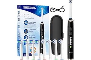Seago Cepillo Electrico Recargable, Cepillo de Dientes Eléctrico Rotativo con Estuche de Viaje,8 Cabezas para la familia,5 Modos, Temporizador 2 Min,IPX7, SG2607, Negro