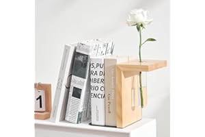 CharySim Serre-livres en bois avec terrariums de fleurs, support de plantes décoratif, serre-livres pour étagères, serre-livres en métal robuste antidérapant avec vase tube à essai, décoration de