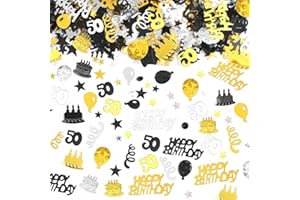 Bluelves Confettis Anniversaire 50 ans, Decoration Table Anniversaire 50 ans, Deco Table 50 ans Garcon et Filles,Confettis Happy Birthday pour anniversaire fête(Noir Gold 20g)