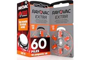 UDIVITA 60 Piles pour Appareils Auditifs Rayovac Extra Size 13 Technologie Suond Fusion - 10 Plaquettes de 6 Piles