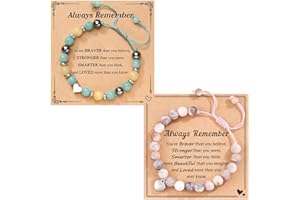 agogue 2 Stück Naturstein Armband und Grußkarte,Herzanhänger Freundschaftsarmbänder Teenager Mädchen Geschenke,Naturstein Armband Damen Süße Herzarmbänder für Frauen Mädchen Schmuck Geschenk