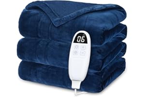 PRANITE Manta Eléctrica 200x180, Manta Térmica con Apagado Automático y 6 Niveles de Temperatura Ajustables, Manta Eléctrica Suave Lavable hasta 40°C (Azul)