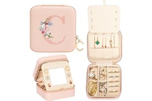 Enthralite Travel Jewellery Box for Girls: Traveling Jewellery Case Gift for Women - Mini Organiser for Necklaces Earrings Pink C