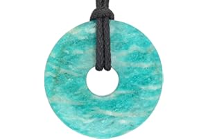 Lebensquelle Plus Edelstein Donut Ø 30 mm + Baumwollband + Edelsteinkarte | Naturstein Anhänger Halskette | Echte Heilsteinkette inkl. Band